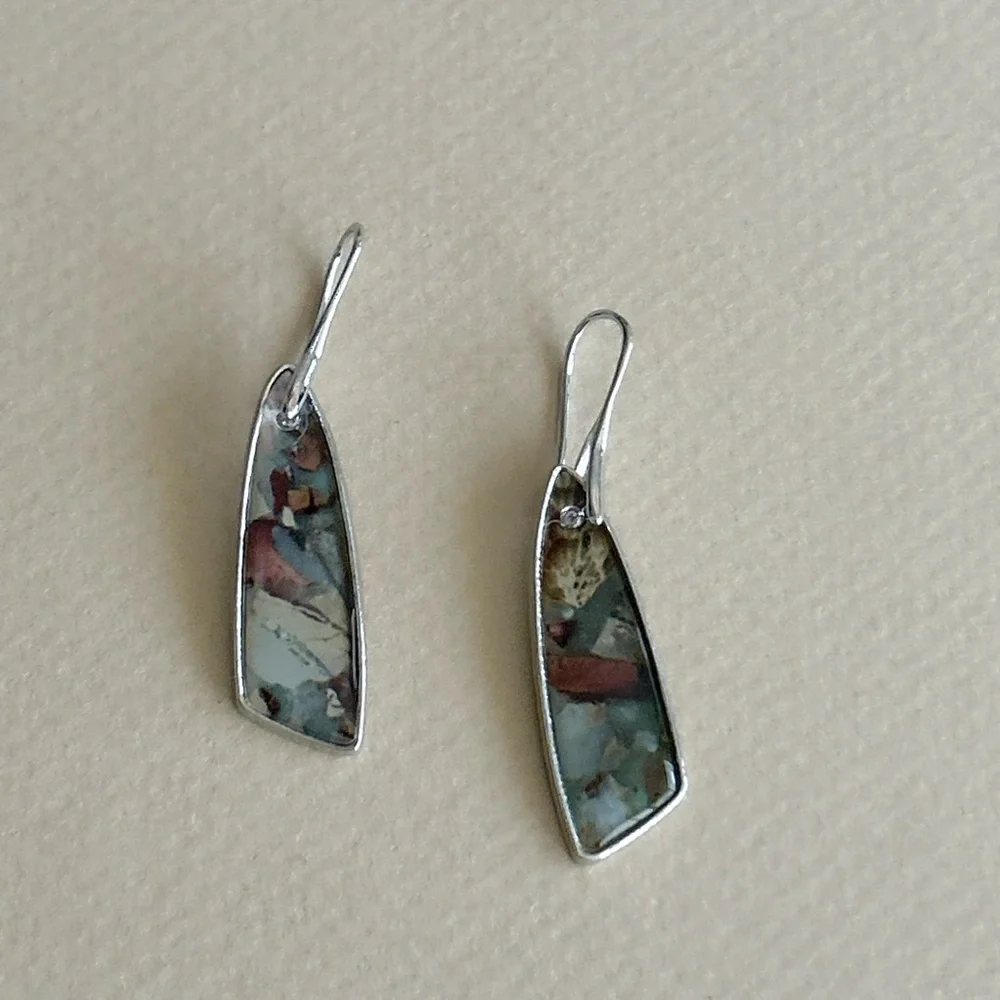 Free People Earthtone Mosaic Drop Earrings in Blue and Copper Hues - Picture 3 of 5